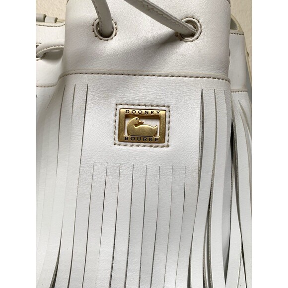 Dooney & Bourke Christa Drawstring Crossbody Bag White Leather Fringe Bucket - Picture 3 of 12
